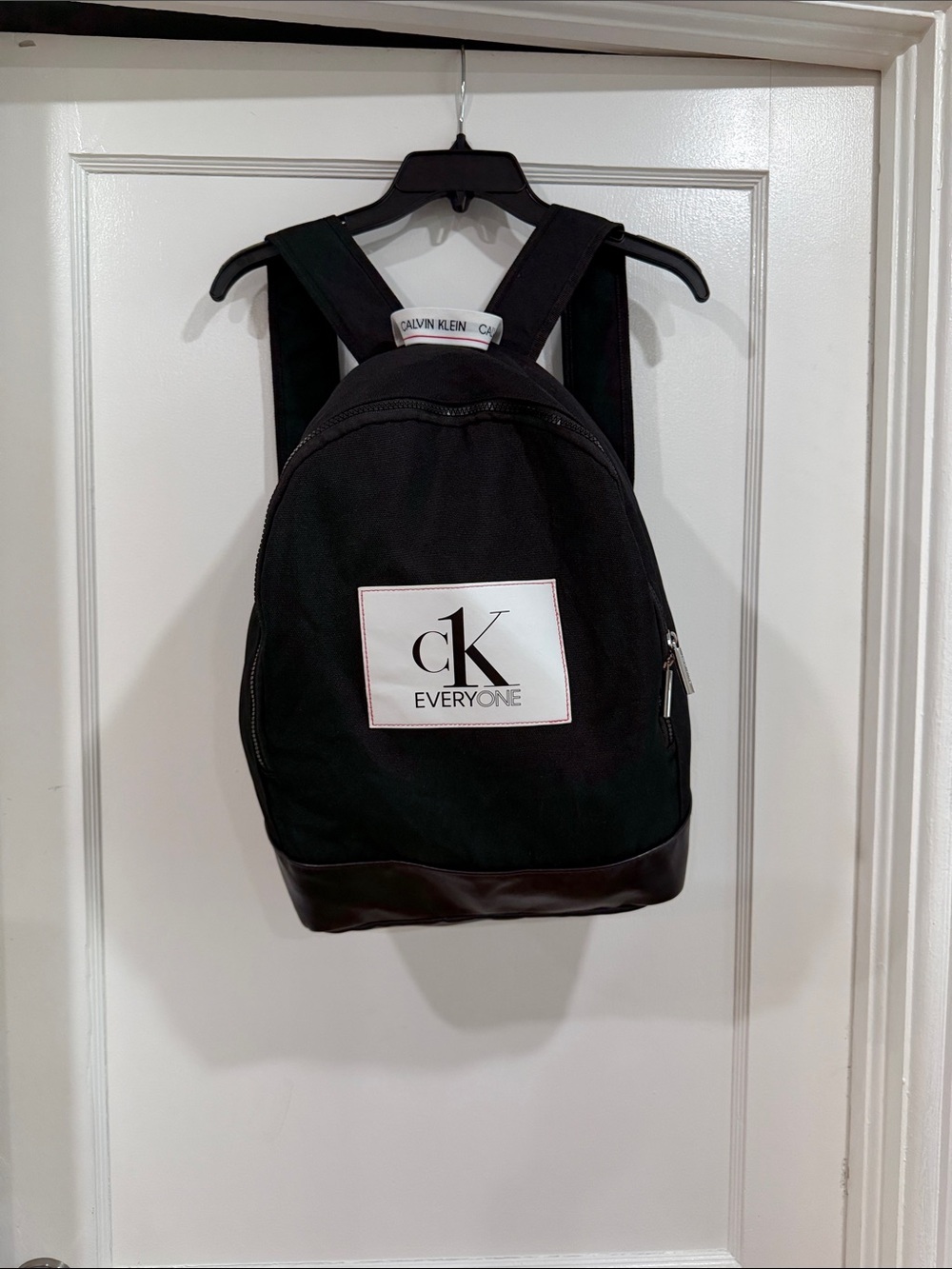 Calvin Klein Black Canvas 'CK Everyone' Backpack with Leather Trim